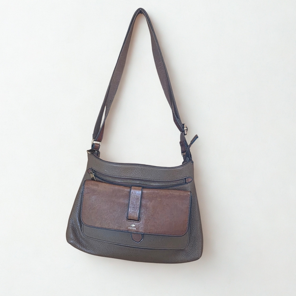 Vintage Fossil Two-Tone Brown Leather Purse or Messenger Bag